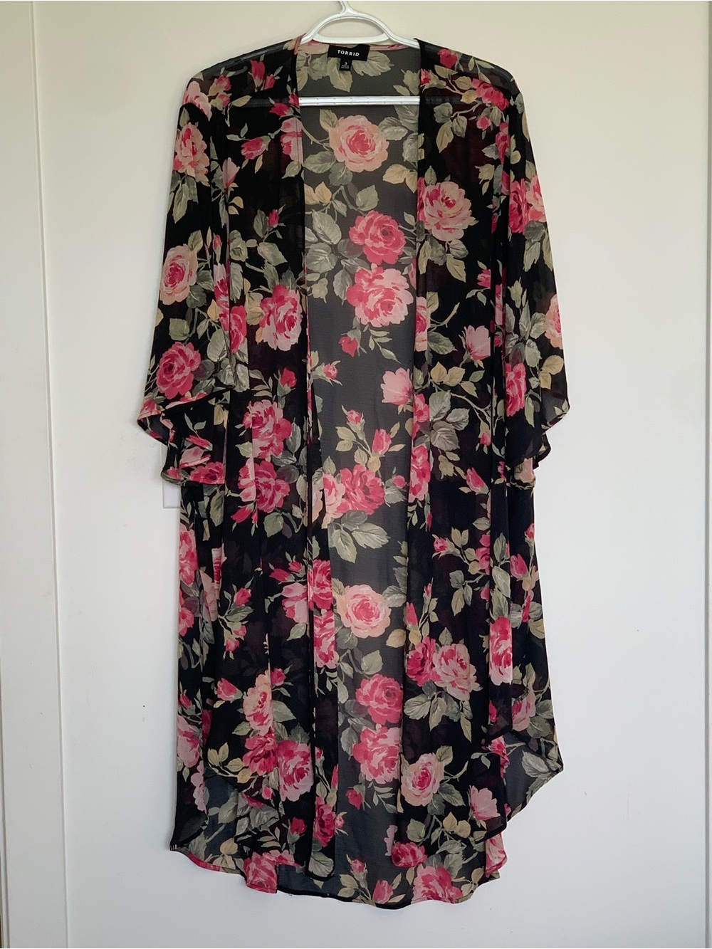 Torrid Floral Kimono Sheer Chiffon Duster Dark Romantic Size 3 3X Plus Size Long